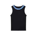 Sleeveless Cotton Blend Tank Top Ruffle Neck Slim Fit Soft Casual Basic Top