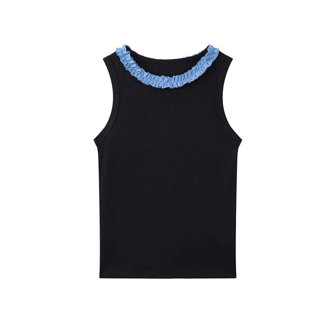 Sleeveless Cotton Blend Tank Top Ruffle Neck Slim Fit Soft Casual Basic Top