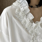 Loose nail bead rose border patchwork shirt