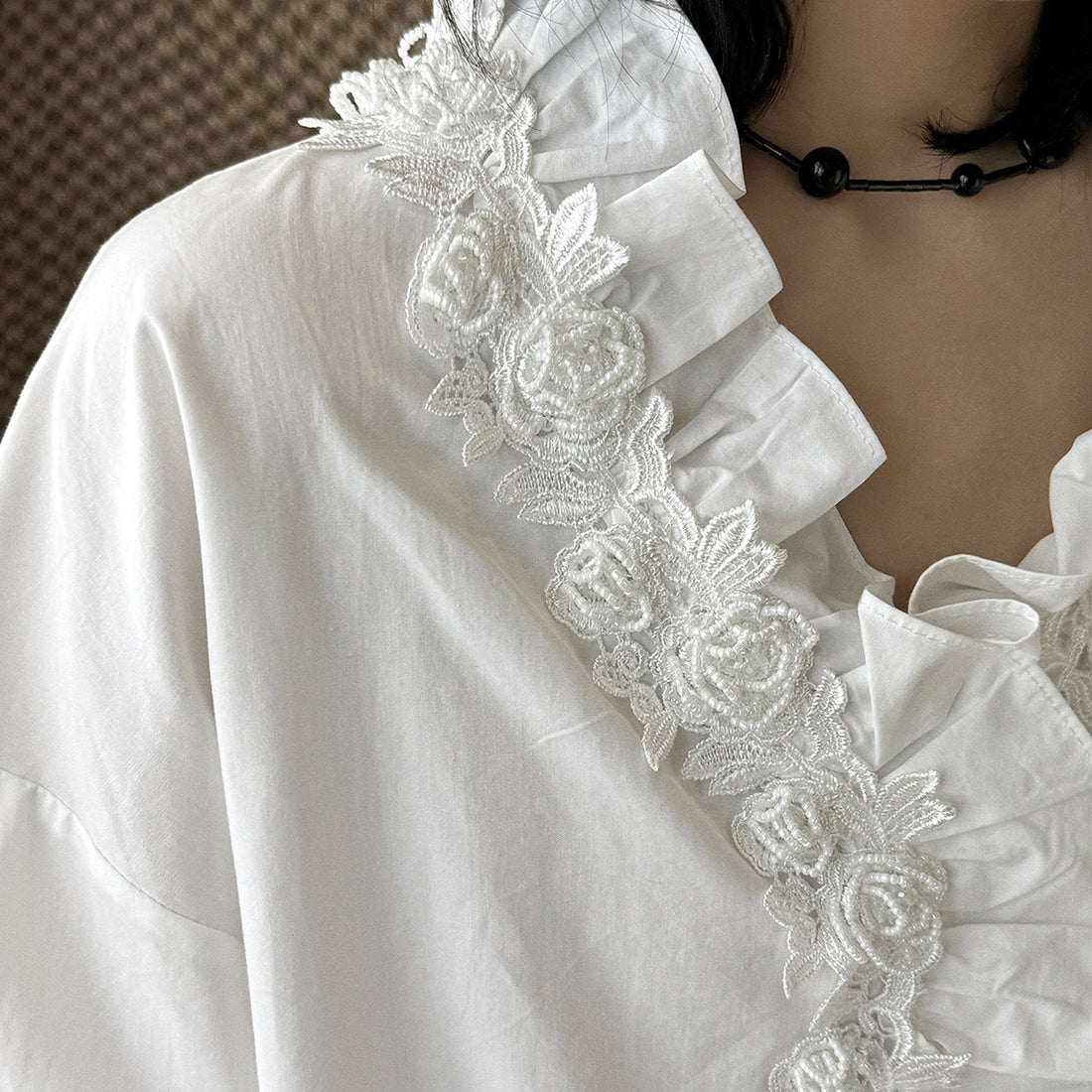 Loose nail bead rose border patchwork shirt