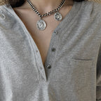 Loose fit v neck long sleeve button shirt top