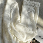 Round neck lace knitted hollow out long sleeved top