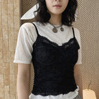Lace cami top women slim fit corset style spaghetti strap sexy tank top