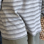 Retro minimalist round neck striped contrasting T-shirt top