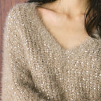 V-neck sparkling diamond long sleeved sweater top