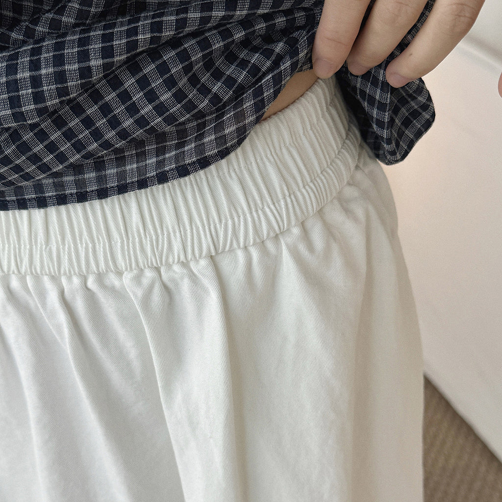 long skirt high waist elastic waist cotton a line midi skirt loose casual solid color skirt