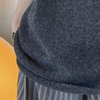 Round neck knitted slightly curled edge sweater short sleeved top