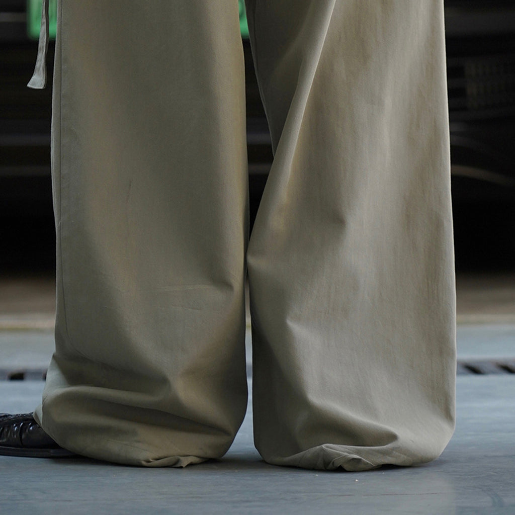 Retro slanted placket belt strap casual loose slimming pants