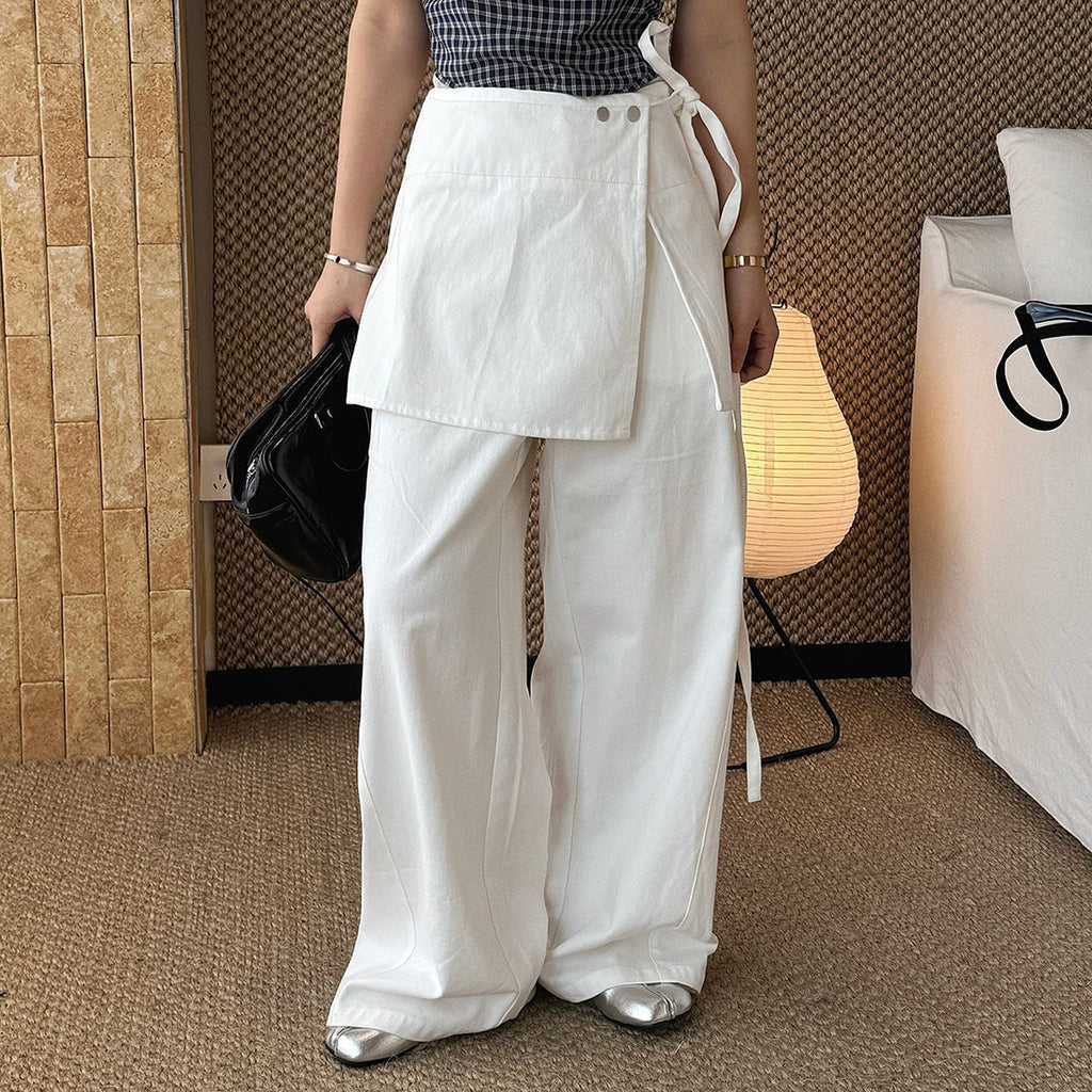 layered wrap pants high waist wide leg cotton loose trousers skirt overlay pants