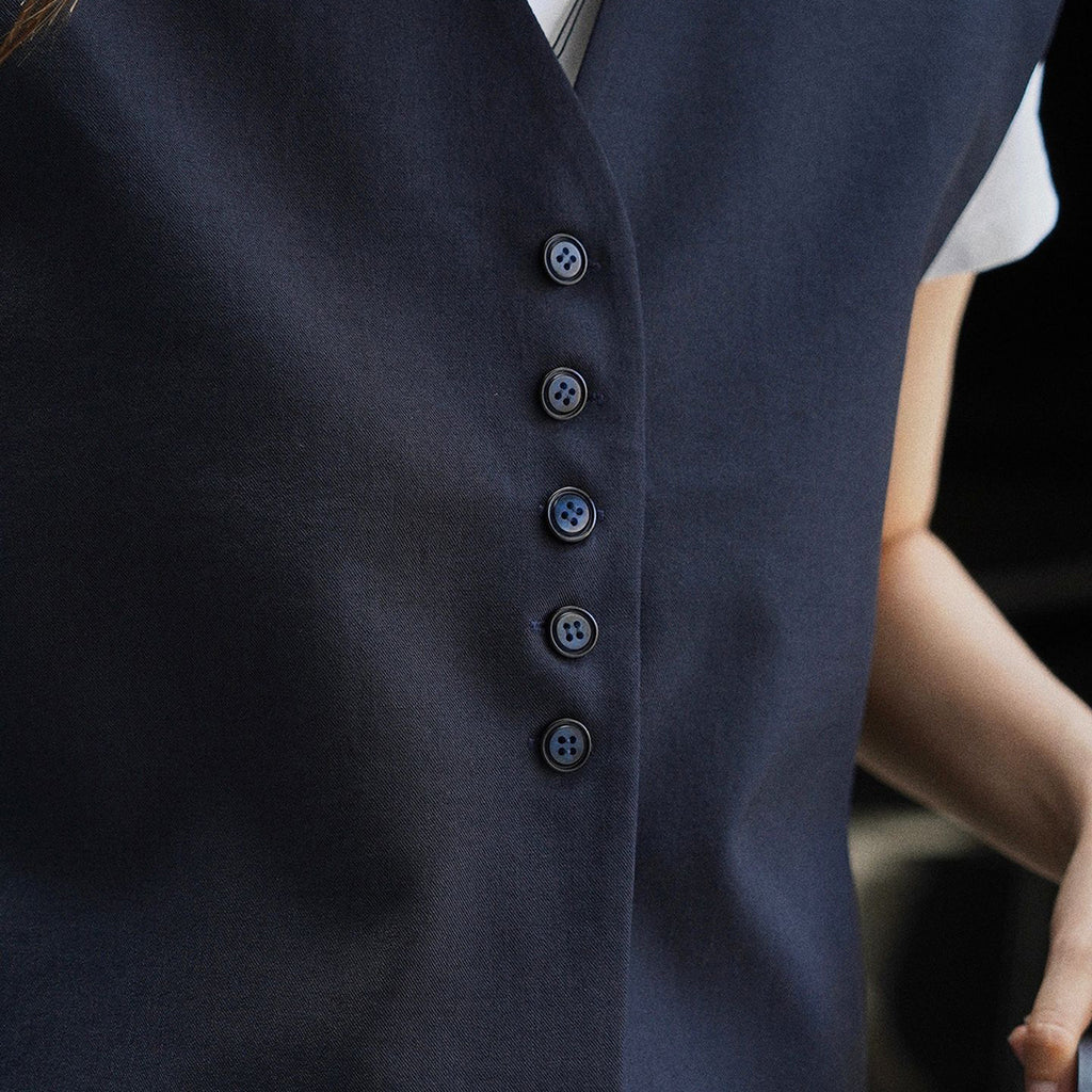 Retro short vest + I-shaped pleated curved trousers set