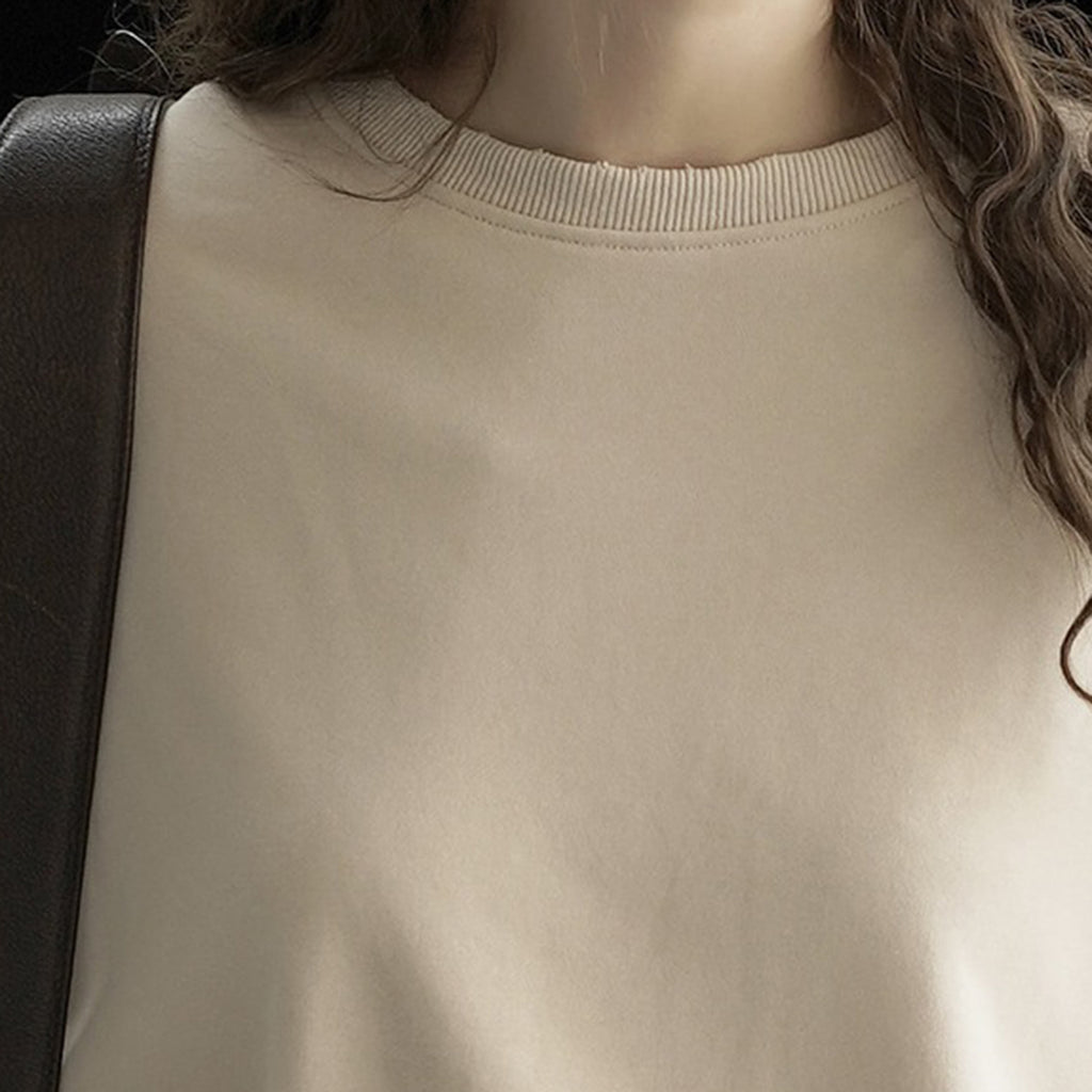 Round neck hem pleated long sleeved top sweatshirt