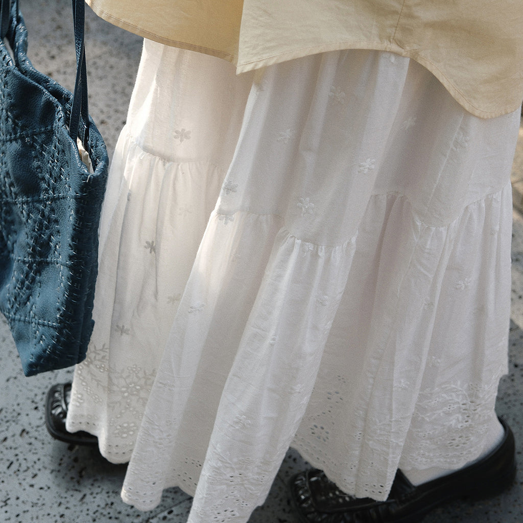 Bohemian floral hollow loose maxi skirt