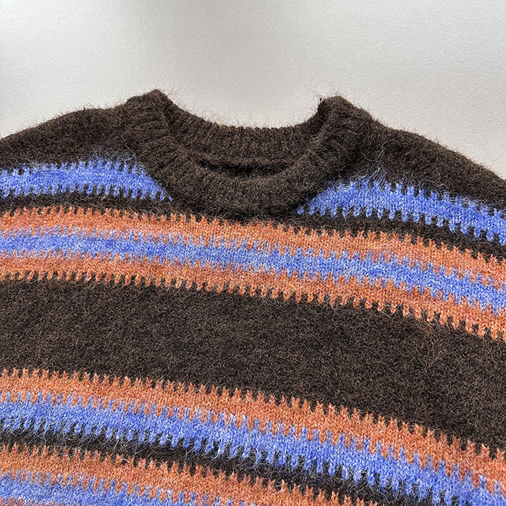 Loose retro contrasting striped sweater with shawl