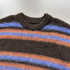 Loose retro contrasting striped sweater with shawl