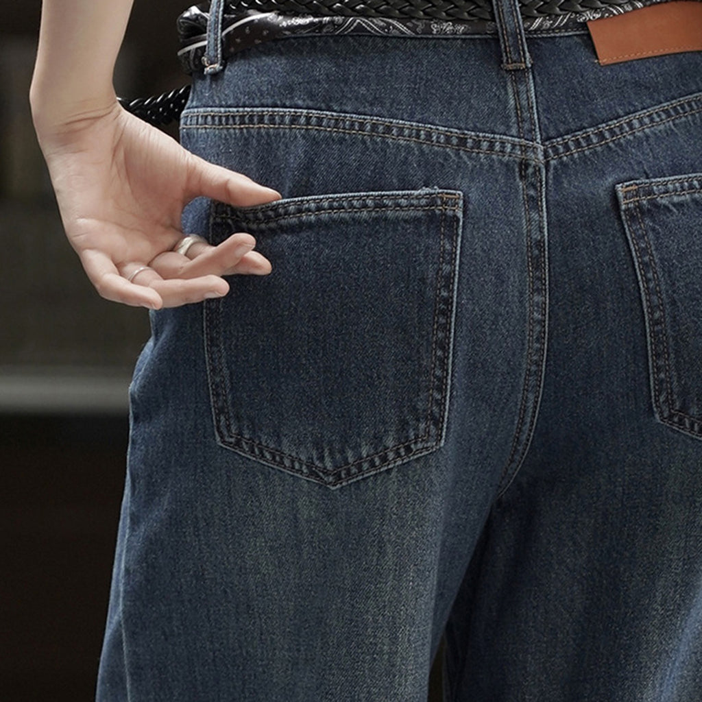 Retro loose wide leg jeans with scarf belt