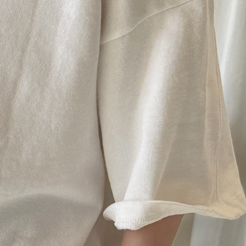 Round neck off shoulder oversized fleece T-shirt short sleeved loose fit top