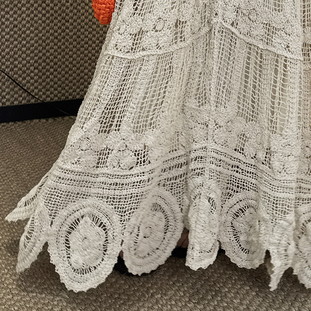 Bohemian hollow knitted half body A-line maxi skirt