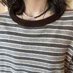 Color blocking round neck striped loose T-shirt