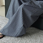 Color blocking plaid splicing casual elastic drawstring pants