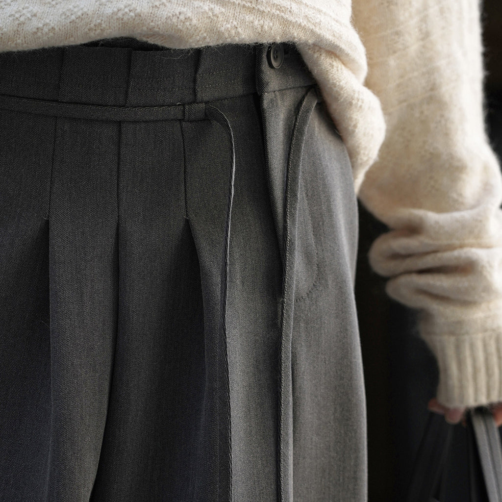 Retro pleated side placket wide leg pants