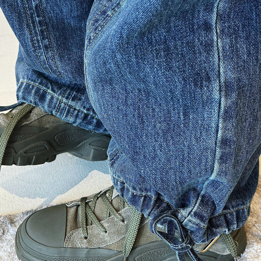 Retro pocket patchwork ripped loose jeans