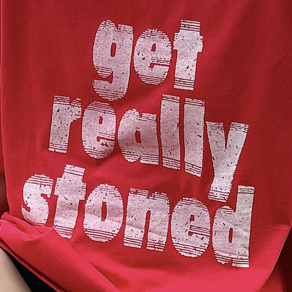 Round neck letter printed shoulder loose T-shirt top