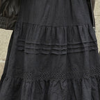 French retro patchwork floral lace skirt A-line long skirt