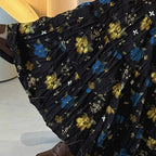 Retro elastic waist printed pleated A-line maxi skirt