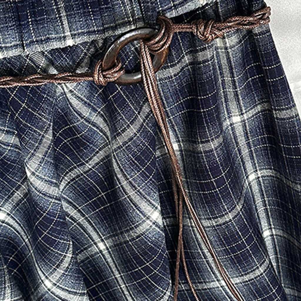 Irregular plaid high waist slimming half body A-line skirt