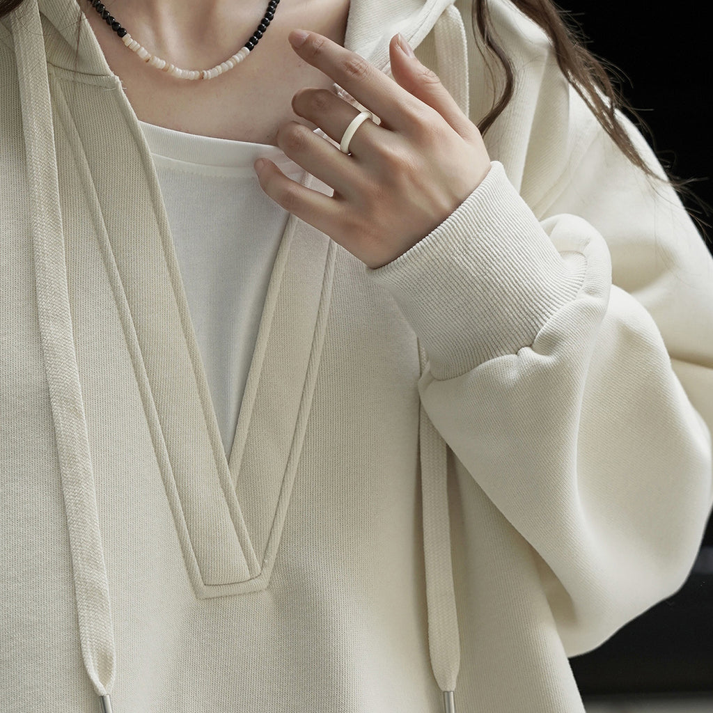 V-neck fake two-piece spliced loose hooded sweatshirt