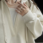 V-neck fake two-piece spliced loose hooded sweatshirt