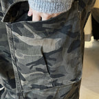 Pleated camouflage large pocket denim cargo pants