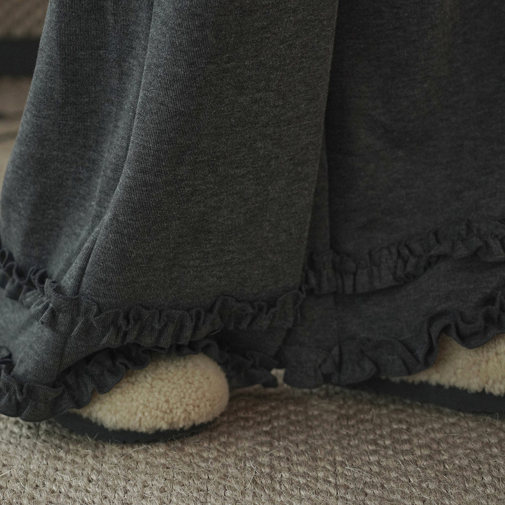 High waisted lotus leaf edge loose wide leg pants