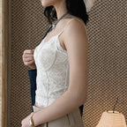 Lace cami top women slim fit corset style spaghetti strap sexy tank top