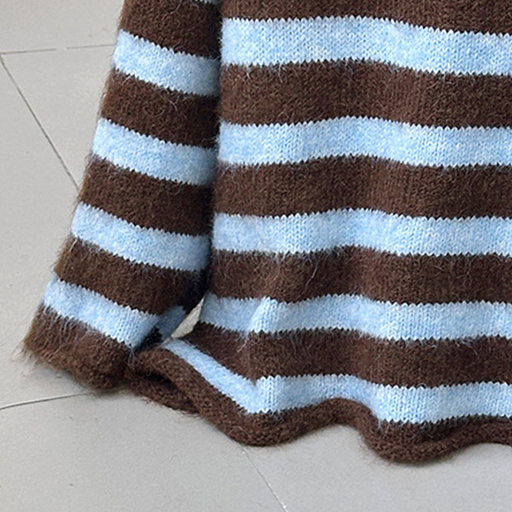 Striped Colorblock Long Sleeve Crewneck Sweater