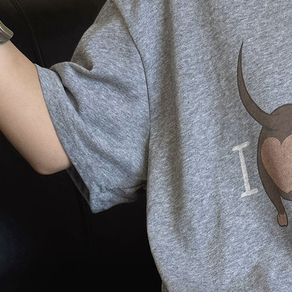 Round neck sausage dog letter printed short sleeve T-shirt top