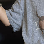 Round neck sausage dog letter printed short sleeve T-shirt top