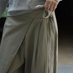 Retro slanted placket belt strap casual loose slimming pants