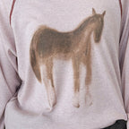 Printed open thread raglan sleeves long sleeved loose T-shirt top