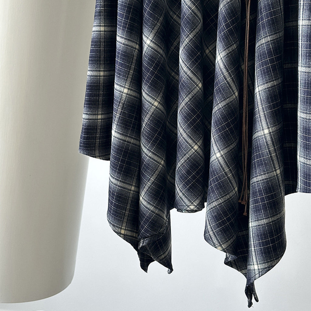 Irregular plaid high waist slimming half body A-line skirt
