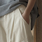 Pleated straight leg large pocket loose denim cargo pants