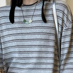 Retro minimalist round neck striped contrasting T-shirt top