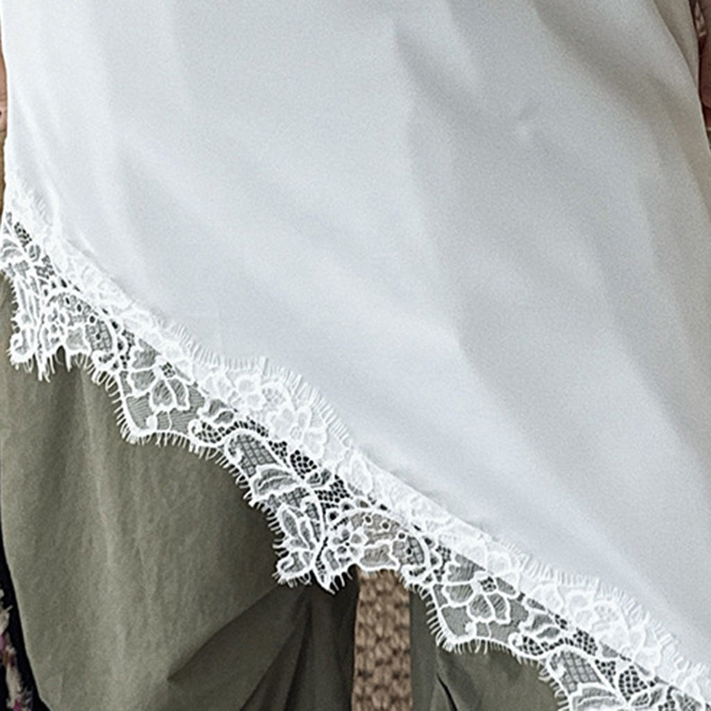 V-neck lace slimming base strap asymmetrical hem top