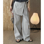 layered wrap pants high waist wide leg cotton loose trousers skirt overlay pants