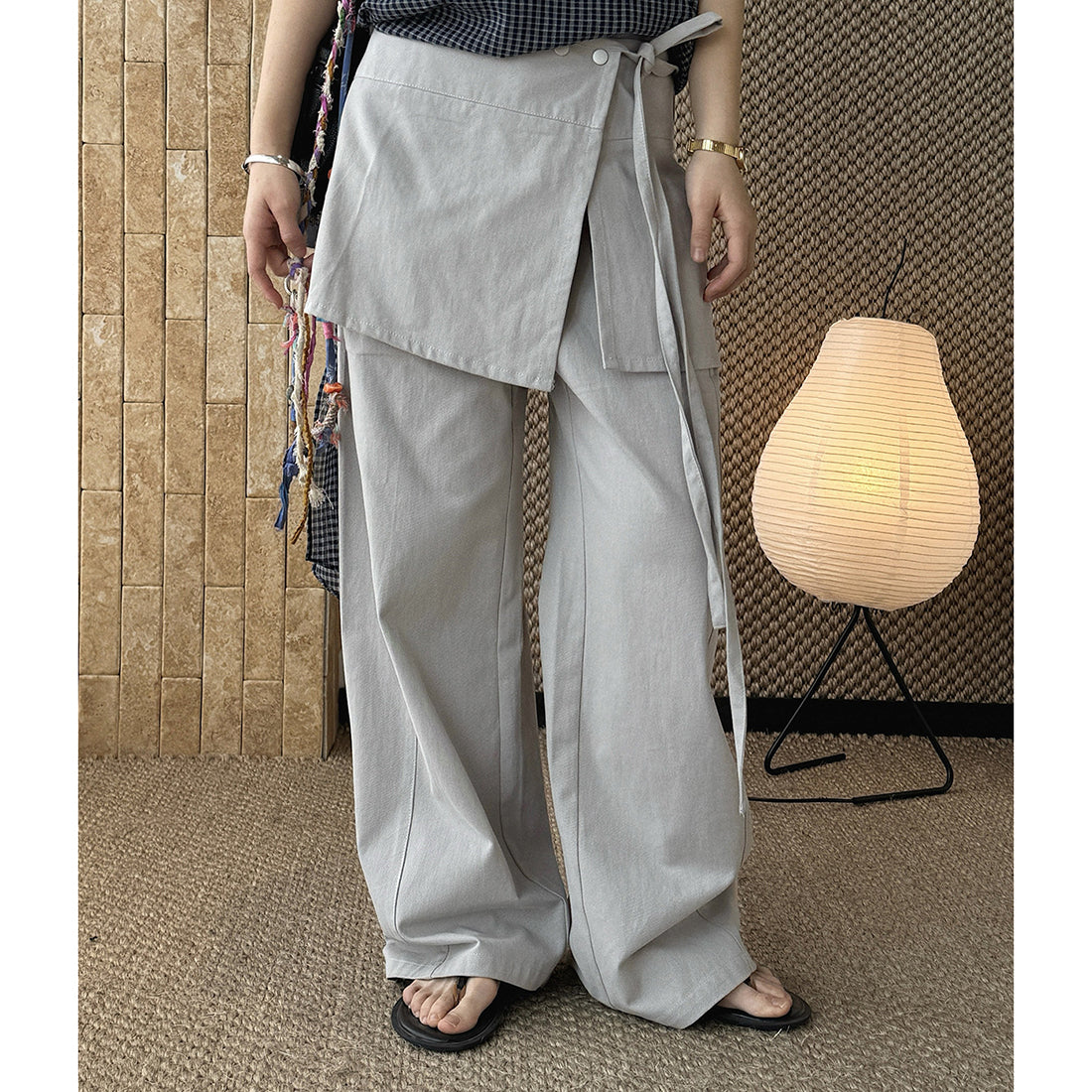 layered wrap pants high waist wide leg cotton loose trousers skirt overlay pants