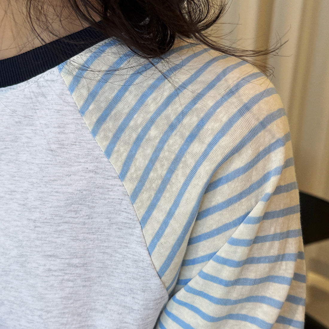 Color blocking striped patchwork round neck loose T-shirt top