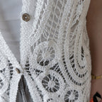 sleeveless long vest lace knit cardigan v neck button down hollow out lightweight layering top
