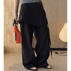 layered wrap pants high waist wide leg cotton loose trousers skirt overlay pants