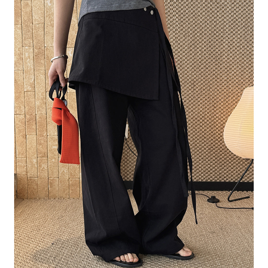 layered wrap pants high waist wide leg cotton loose trousers skirt overlay pants