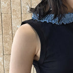 Sleeveless Cotton Blend Tank Top Ruffle Neck Slim Fit Soft Casual Basic Top